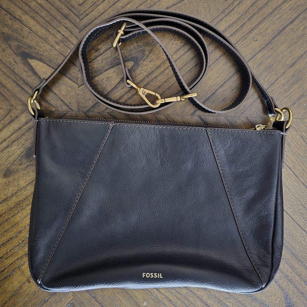 Skylar Black Leather Crossbody/Shoulder Bag FOSSIL Minimalist - Picture 2 of 10